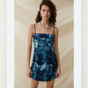 Urban Outfitters Blue Tie Dye Velvet Mini Slip Dress Y2K Size Large Party